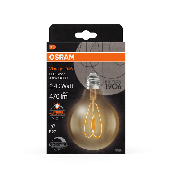 OSRAM LED Lampe Vintage 1906 CLASSIC Globe 4.9W 922 Gold E27 Dimmbar Warmweiss 4058075836921