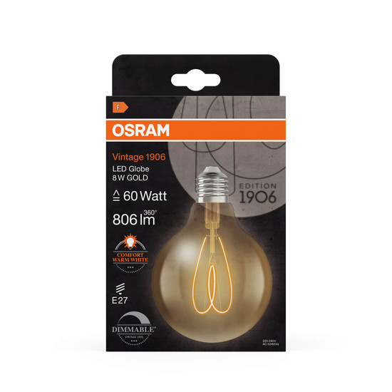 OSRAM LED Lampe Vintage 1906 CLASSIC Globe 8W 922 Gold E27 Dimmbar Warmweiss 4058075836945