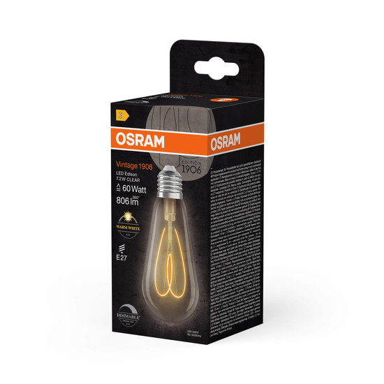OSRAM LED Lampe Vintage 1906 CLASSIC Edison 7.2W 927 Clear E27 Dimmbar Warmweiss 4058075836969