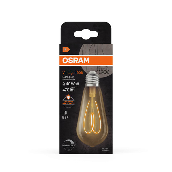 OSRAM LED Lampe Vintage 1906 CLASSIC Edison 4.9W 922 Gold E27 Dimmbar Warmweiss 4058075836983