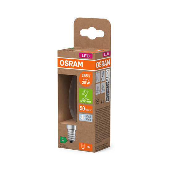 OSRAM LED Lampe CLASSIC B höchste Energieeffizienzklasse A 1.2W 840 Clear E14 Neutralweiss 4058075839243