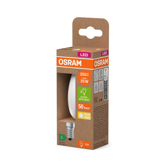 OSRAM LED Lampe CLASSIC B höchste Energieeffizienzklasse A 1.2W 827 Frosted E14 Warmweiss 4058075839267