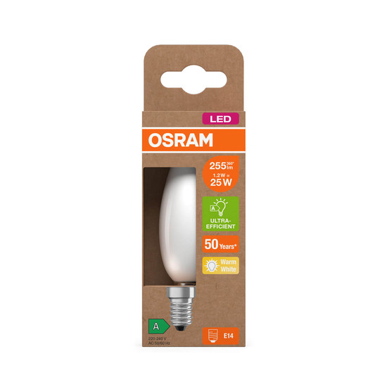 OSRAM LED Lampe CLASSIC B höchste Energieeffizienzklasse A 1.2W 827 Frosted E14 Warmweiss 4058075839267