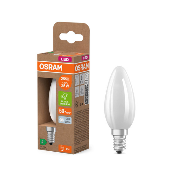 OSRAM LED Lampe CLASSIC B höchste Energieeffizienzklasse A 1.2W 840 Frosted E14 Neutralweiss 4058075839281