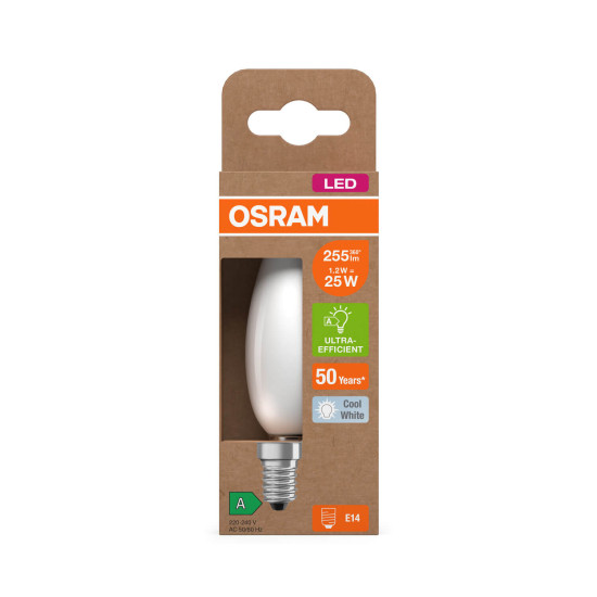 OSRAM LED Lampe CLASSIC B höchste Energieeffizienzklasse A 1.2W 840 Frosted E14 Neutralweiss 4058075839281