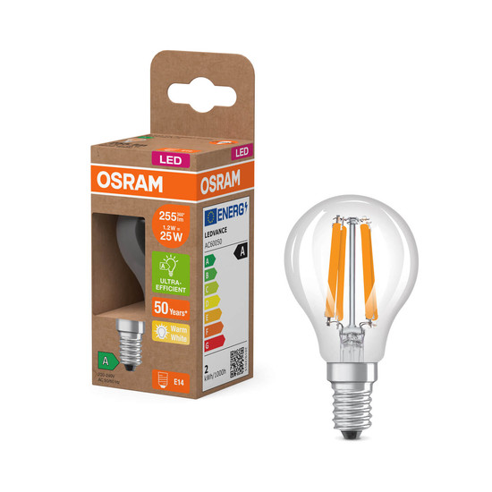 OSRAM LED Lampe CLASSIC P höchste Energieeffizienzklasse A 1.2W 827 Clear E14 Warmweiss 4058075839304