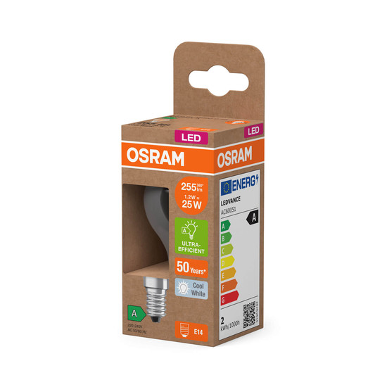 OSRAM LED Lampe CLASSIC P höchste Energieeffizienzklasse A 1.2W 840 Clear E14 Neutralweiss 4058075839328