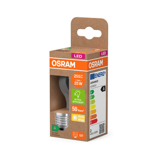 OSRAM LED Lampe CLASSIC P höchste Energieeffizienzklasse A 1.2W 827 Clear E27 Warmweiss 4058075839342