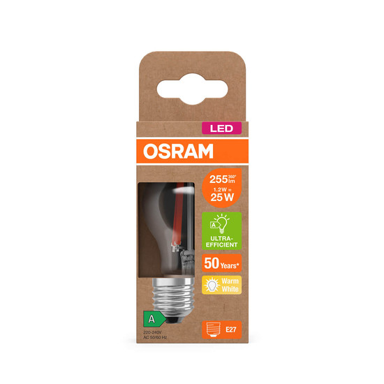 OSRAM LED Lampe CLASSIC P höchste Energieeffizienzklasse A 1.2W 827 Clear E27 Warmweiss 4058075839342