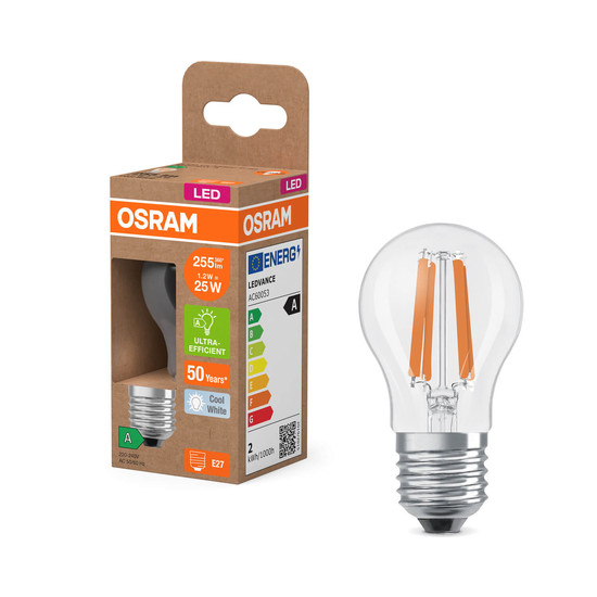 OSRAM LED Lampe CLASSIC P höchste Energieeffizienzklasse A 1.2W 840 Clear E27 Neutralweiss 4058075839366