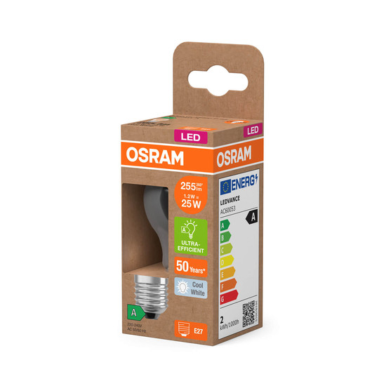 OSRAM LED Lampe CLASSIC P höchste Energieeffizienzklasse A 1.2W 840 Clear E27 Neutralweiss 4058075839366