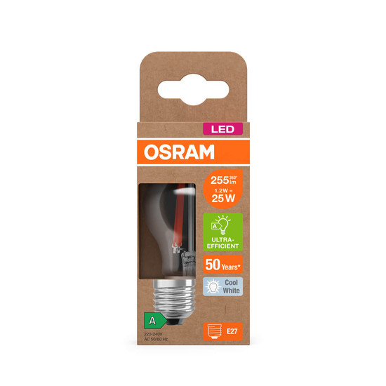OSRAM LED Lampe CLASSIC P höchste Energieeffizienzklasse A 1.2W 840 Clear E27 Neutralweiss 4058075839366