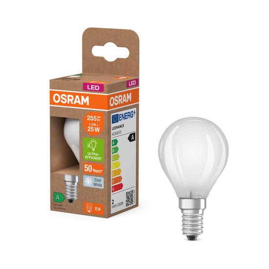 OSRAM LED Lampe CLASSIC P höchste Energieeffizienzklasse A 1.2W 840 Frosted E14 Neutralweiss 4058075839403