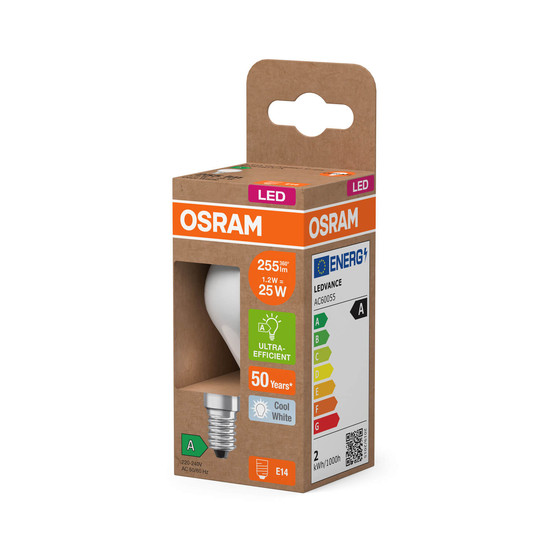 OSRAM LED Lampe CLASSIC P höchste Energieeffizienzklasse A 1.2W 840 Frosted E14 Neutralweiss 4058075839403