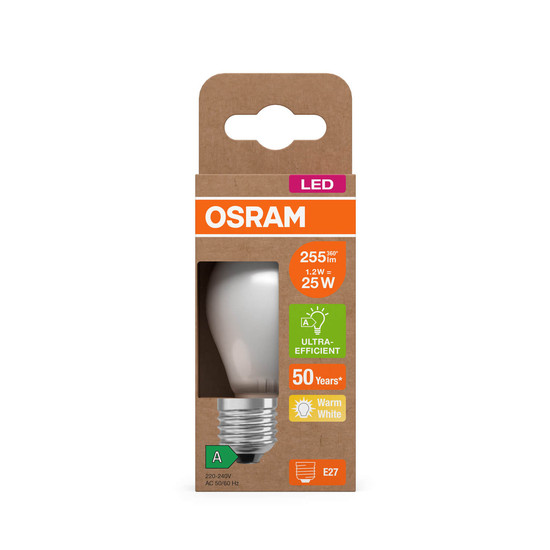 OSRAM LED Lampe CLASSIC P höchste Energieeffizienzklasse A 1.2W 827 Frosted E27 Warmweiss 4058075839427
