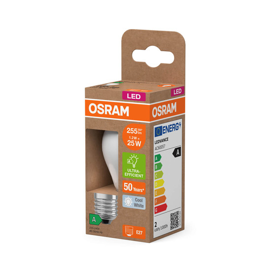 OSRAM LED Lampe CLASSIC P höchste Energieeffizienzklasse A 1.2W 840 Frosted E27 Neutralweiss 4058075839441
