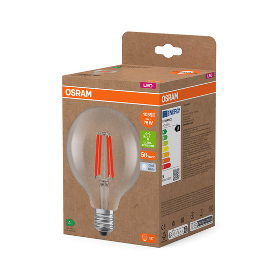 OSRAM LED Lampe LAMPS ENERGY CLASS A höchste Energieeffizienzklasse A Filament CLASSIC Globe 5W 840 Clear E27 Neutralweiss 4058075839526