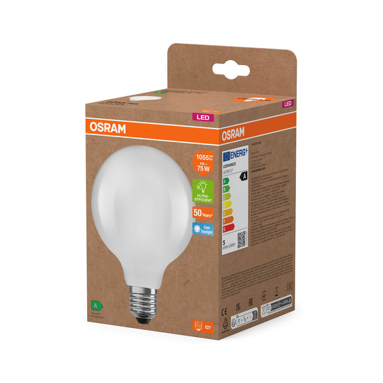 OSRAM LED Lampe LAMPS ENERGY CLASS A höchste Energieeffizienzklasse A Filament CLASSIC Globe 5W 865 Frosted E27 Kaltweiss 4058075839588