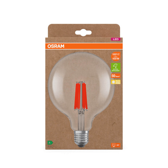 OSRAM LED Lampe LAMPS ENERGY CLASS A höchste Energieeffizienzklasse A Filament CLASSIC Globe 7.2W 827 Clear E27 Warmweiss 4058075839601