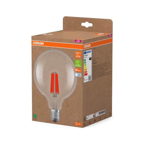 OSRAM LED Lampe LAMPS ENERGY CLASS A höchste Energieeffizienzklasse A Filament CLASSIC Globe 7.2W 840 Clear E27 Neutralweiss 4058075839625
