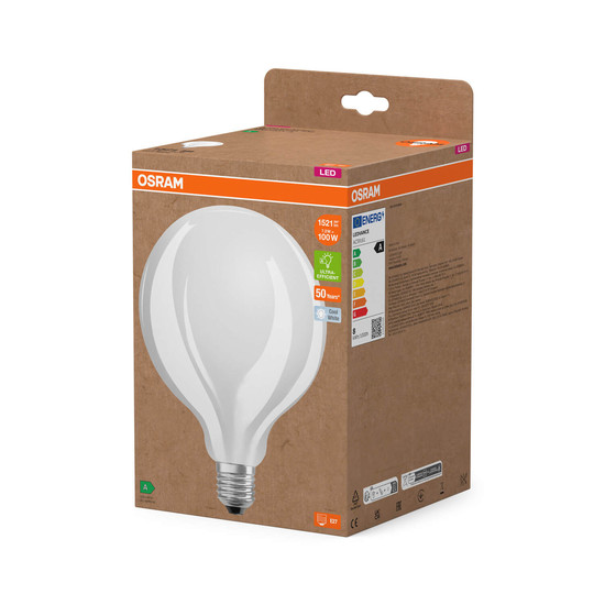 OSRAM LED Lampe LAMPS ENERGY CLASS A höchste Energieeffizienzklasse A Filament CLASSIC Globe 7.2W 840 Frosted E27 Neutralweiss 4058075839663