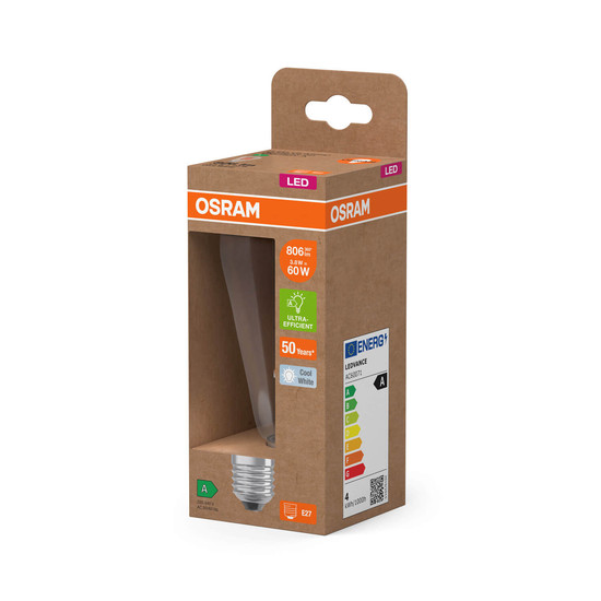 OSRAM LED Lampe LAMPS ENERGY CLASS A höchste Energieeffizienzklasse A Filament CLASSIC Edison 3.8W 840 Clear E27 Neutralweiss 4058075839762