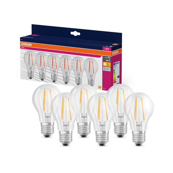 6er Pack OSRAM LED Lampe VALUE CLASSIC A 6.5W 827 Clear E27 Warmweiss 4058075845664