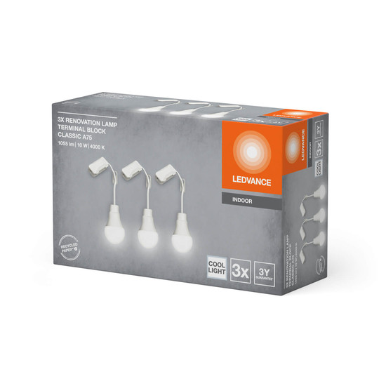 3er Pack LEDVANCE LED LED Leuchte RENOVATION LAMPS WITH TERMINAL BLOCK Terminal Block 10W 840 Triple Pack Neutralweiss 4058075845947