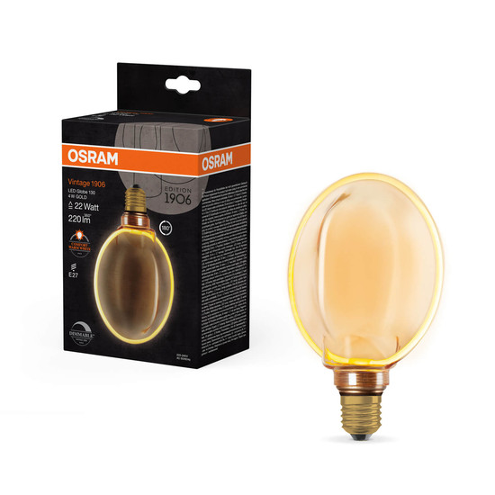 OSRAM LED Lampe VINTAGE 1906 CLASSIC GLOBE O - SHAPE Filament 4W 818 Gold E27 Dimmbar Warmweiss 4058075846029