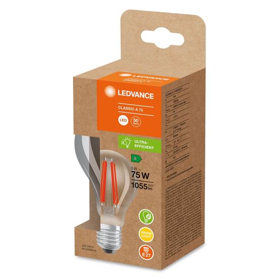 LEDVANCE LED CLASSIC höchste Effizienzklasse A 5W 830 klar E27 Lampe 1055lm 3000K warmweiss wie 75W 4099854002823