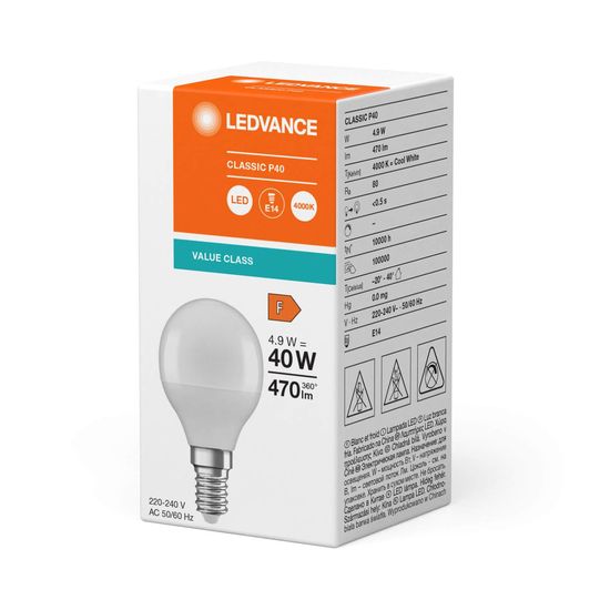 LEDVANCE LED CLASSIC 4.9W 840 gefrostet E14 Lampe 470lm 4000K neutralweiss wie 40W 4099854049422