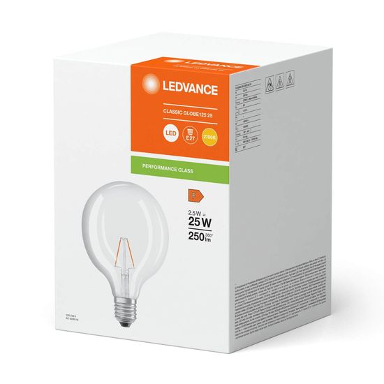 LEDVANCE LED CLASSIC GLOBE 2.5W 827 klar E27 Lampe 250lm 2700K warmweiss wie 25W 4099854054259