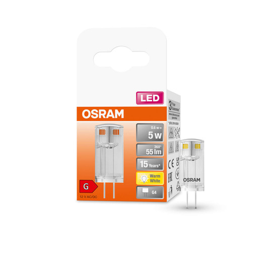 OSRAM LED Lampe PIN 12 V 0.6W 827 Clear G4 Warmweiss 4099854061974