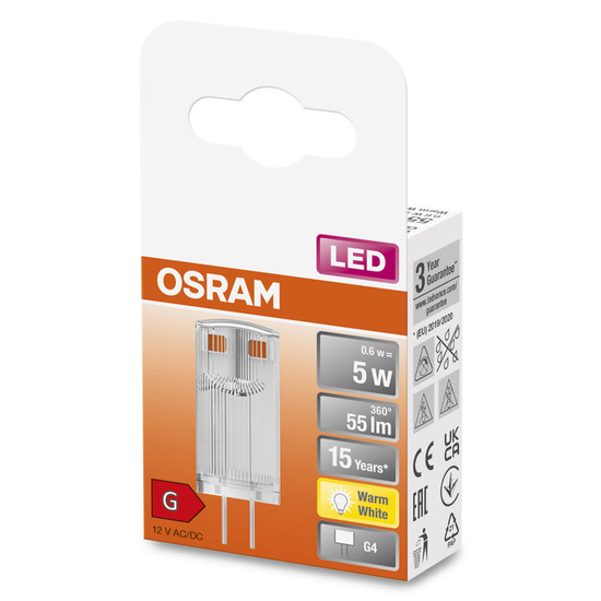 OSRAM LED Lampe PIN 12 V 0.6W 827 Clear G4 Warmweiss 4099854061974