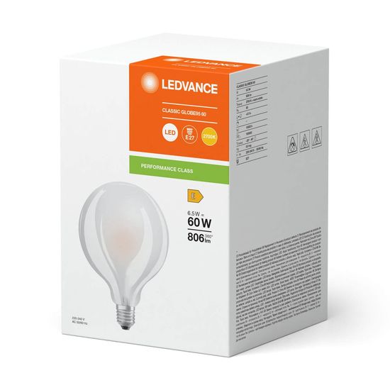 LEDVANCE LED CLASSIC GLOBE 6.5W 827 gefrostet E27 Lampe 806lm 2700K warmweiss wie 60W 4099854062384