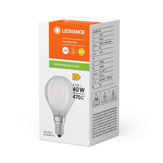 LEDVANCE LED CLASSIC P 4W 827 gefrostet E14 Lampe 470lm 2700K warmweiss wie 40W 4099854069154