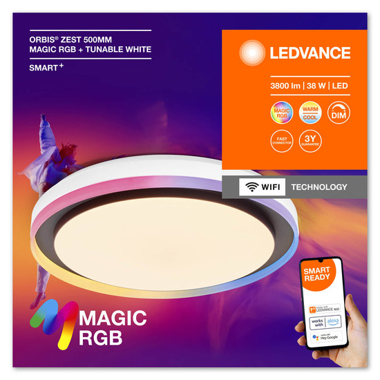 LEDVANCE LED Deckenleuchte Smart+ Orbis Ceiling ZEST MAGIC RGB 50cm Black Dimmbar RGBTW Farbwechsel / steuerbare Lichtfarbe 4099854090288