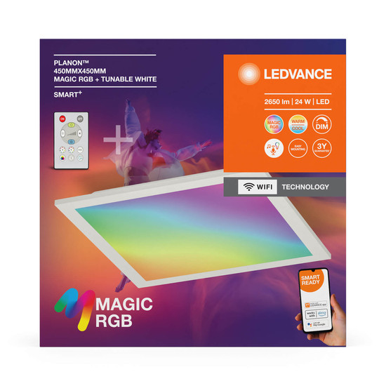 LEDVANCE LED Panel SMART+ WIFI PANEL MAGIC RGB 45x45cm Dimmbar RGBTW Farbwechsel / steuerbare Lichtfarbe 4099854090394