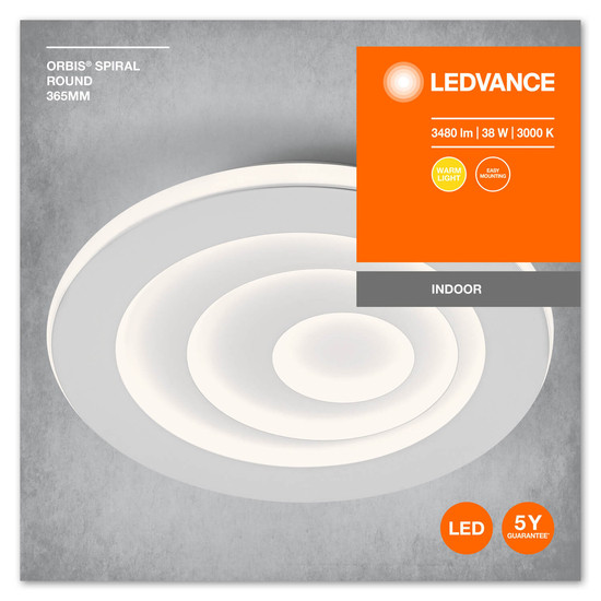 LEDVANCE LED Deckenleuchte ORBIS SPIRAL ROUND 36,5cm 38W White Warmweiss 4099854093357