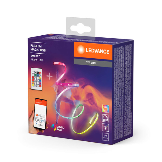 LEDVANCE Lichtleiste SMART+ WIFI MAGIC RGB FLEX WITH REMOTE CONTROL 3M + RC Dimmbar RGB Farbwechsel / Multicolor 4099854095115