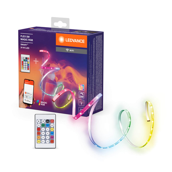 LEDVANCE Lichtleiste SMART+ WIFI MAGIC RGB FLEX WITH REMOTE CONTROL 5M + RC Dimmbar RGB Farbwechsel / Multicolor 4099854095146