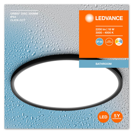 LEDVANCE LED Deckenleuchte Bathroom Ceiling CCT IP44 30cm Black Click-CCT Warm weiß,Neutralweiss 4099854096112