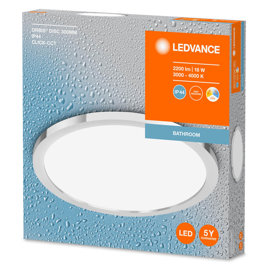 LEDVANCE LED Deckenleuchte Bathroom Ceiling CCT IP44 30cm Chrome Click-CCT Warm weiß,Neutralweiss 4099854096136