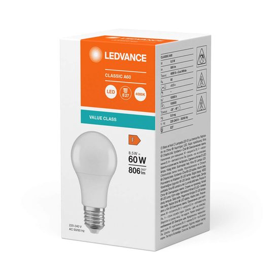 LEDVANCE LED CLASSIC A 8.5W 840 gefrostet E27 Lampe 806lm 4000K neutralweiss wie 60W 4099854100420