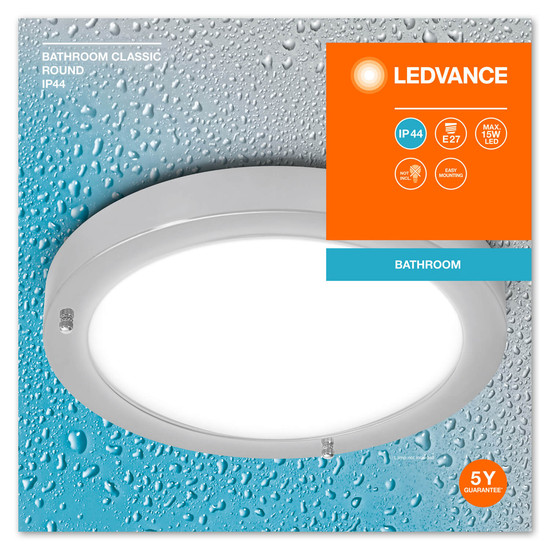 LEDVANCE Deckenleuchte Bathroom Ceiling Luminaire IP44 E27 31cm E27 Chrome 4099854103353