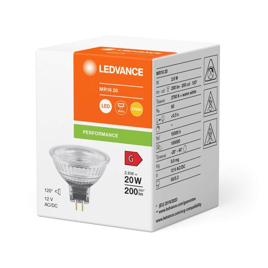 LEDVANCE LED MR16 2.6W/827 GU5.3 Spot, Strahler 200lm 2700K warmweiss wie 20W 4099854103544