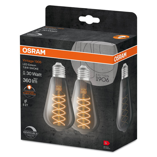 2er Pack OSRAM LED Lampe Vintage 1906 CLASSIC SLIM Filament Edison 4.8W 822 Gold E27 Dimmbar Warmweiss 4099854147838