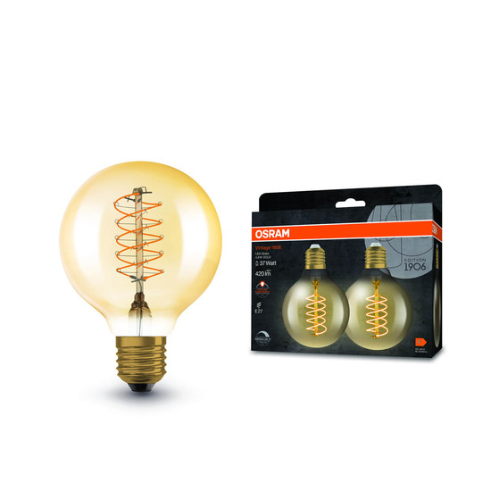 2er Pack OSRAM LED Lampe Vintage 1906 CLASSIC SLIM Filament Globe 4.8W 822 Gold E27 Dimmbar Warmweiss 4099854147876