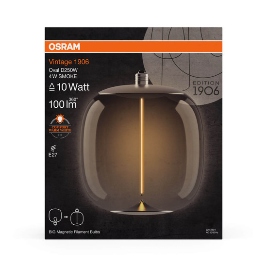 OSRAM LED Lampe Vintage 1906 BIG DECORATIVE BULB WITH Filament-MAGNETIC STYLE 4W 818 Smoke E27 Warmweiss 4099854173943