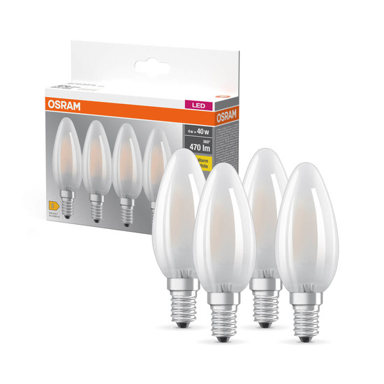 4er Pack OSRAM LED Lampe BASE CLASSIC B 4W 827 Frosted E14 Warmweiss 4099854338670